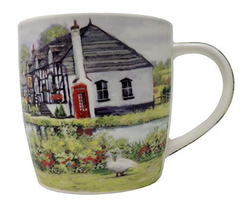 Country Pub River Scene Fine China Mug Cup 9cm x 8.5cm - hanrattycraftsgifts.co.uk
