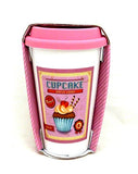 Retro Ceramic Cupcake Travel Mug in 3 Colours Blue Pink and Orange - hanrattycraftsgifts.co.uk