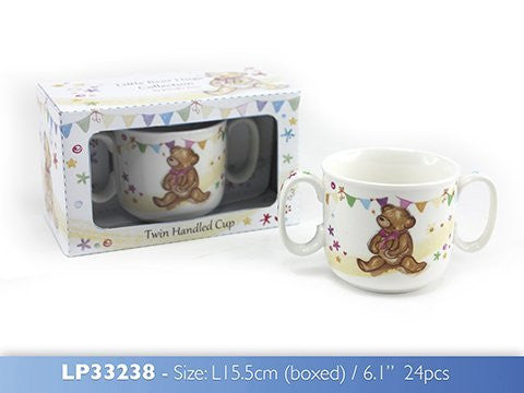 Teddy Bear Decorated, Fine China Twin Handled Baby Trinket / Keepsake Cup with Presentation Box - hanrattycraftsgifts.co.uk