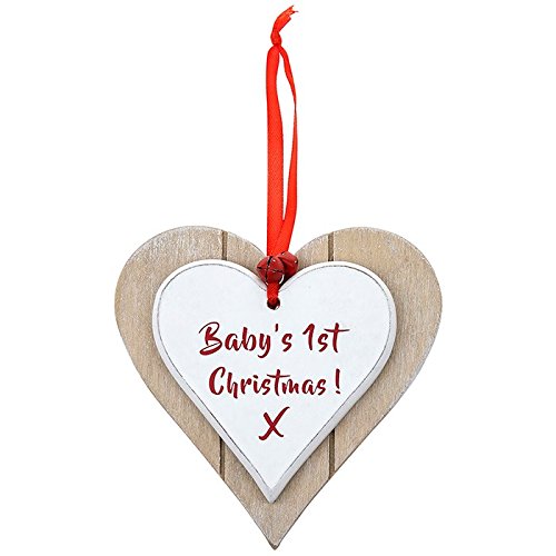 Vintage Style Baby's First Christmas Heart Shaped Wooden Plaque Gift - hanrattycraftsgifts.co.uk