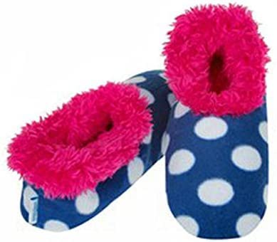 Snoozies Fleece Slippers Polka Dots: Navy Blue: Small (Size 3-4) by Snoozies