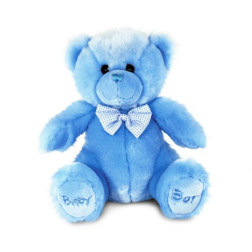 Soft 'Baby Boy' 28cm sitting bear with bow by Keel Toys - hanrattycraftsgifts.co.uk