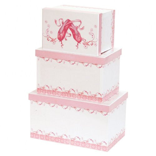 Girls Ballet Shoes Set Of 3 Pink Storage Boxes - hanrattycraftsgifts.co.uk