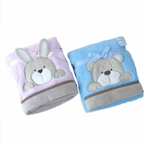 Soft Fleece Baby Blanket With A Cute Bunny Or Bear With Crinkle Ears To keep Baby Happy - hanrattycraftsgifts.co.uk