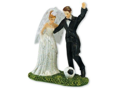 CLUB GREEN Resin Bride and Groom with Football, White, 115 x 60 x 150 mm - hanrattycraftsgifts.co.uk