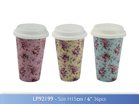 Ditsy Rose Double Walled Insulated Ceramic Travel Mugs - 1 x Colour on Random Basis - hanrattycraftsgifts.co.uk