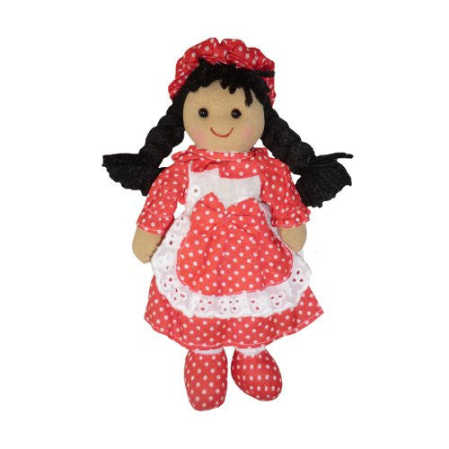Rag Doll with Red Polka Dress - Handmade - Medium 19cms - Powell Craft - hanrattycraftsgifts.co.uk
