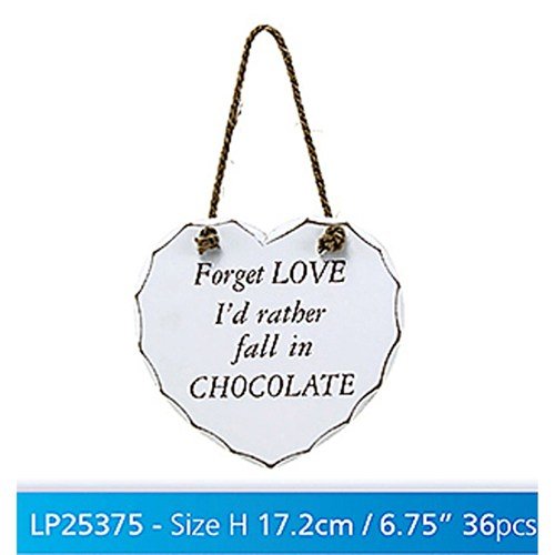 White "Forget Love, I'd rather fall in Chocolate" Shabby Chic Hanging Plaque - hanrattycraftsgifts.co.uk