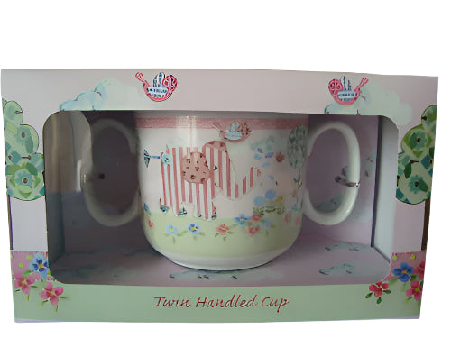 Little Bird & Ellie Pink Twin Handled Cup By Cavania - hanrattycraftsgifts.co.uk