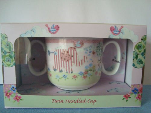 Little Bird & Ellie Pink Twin Handled Cup By Cavania - hanrattycraftsgifts.co.uk