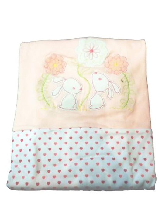 Supersoft Luxurious Baby Pram/Crib Blanket - Pink Bunny & Flowers/Hearts - 100% Cotton - For Baby Girl - hanrattycraftsgifts.co.uk