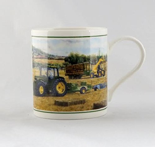 Cachet Harvest Blue Tractor and Baler Fine Art Watercolour China Gift Mug - hanrattycraftsgifts.co.uk