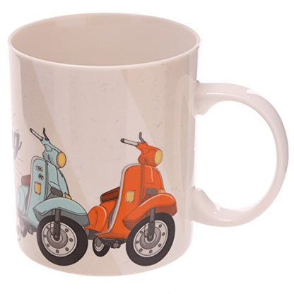 Puckator mug247 Mug in Fine Bone China Scooter by Evans Jack Fine Bone China Yellow, Orange, Blue, White, Brown 11x8,5x9,5 cm - hanrattycraftsgifts.co.uk
