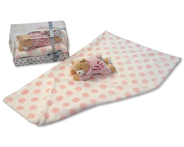 Babies Pink Soft 'Pretty Baby Girl' Teddy Bear & Blanket - Boxed Gift Set