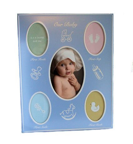 Blue Baby Photo Frame Record Babys First Holds 5 photos - hanrattycraftsgifts.co.uk