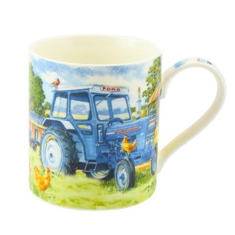 Ford 4000 Blue Tractor in Farmyard Fine China Mug in Gift Box - hanrattycraftsgifts.co.uk