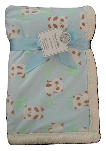 Baby Boys Girls Beautiful Light Blue Panda Bear Fleece Lined Blanket - hanrattycraftsgifts.co.uk