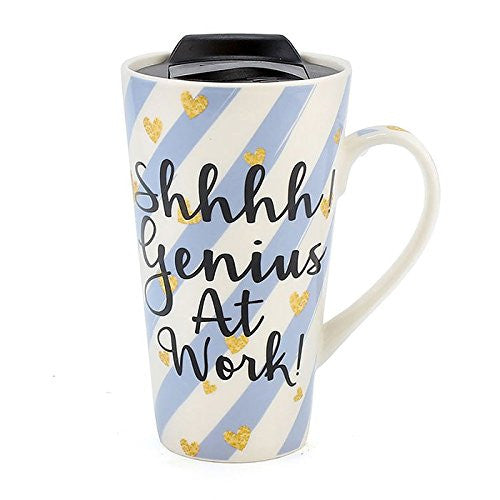 Wise Words Lidded Mug shhhh genius at work - hanrattycraftsgifts.co.uk