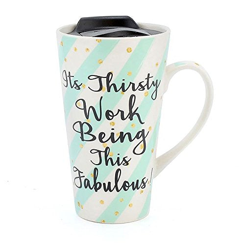 Wise Words Lidded Mug its thirsty work being this fabulous - hanrattycraftsgifts.co.uk