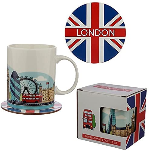 Puckator London Icons Porcelain Mug & Cork Coaster Set,