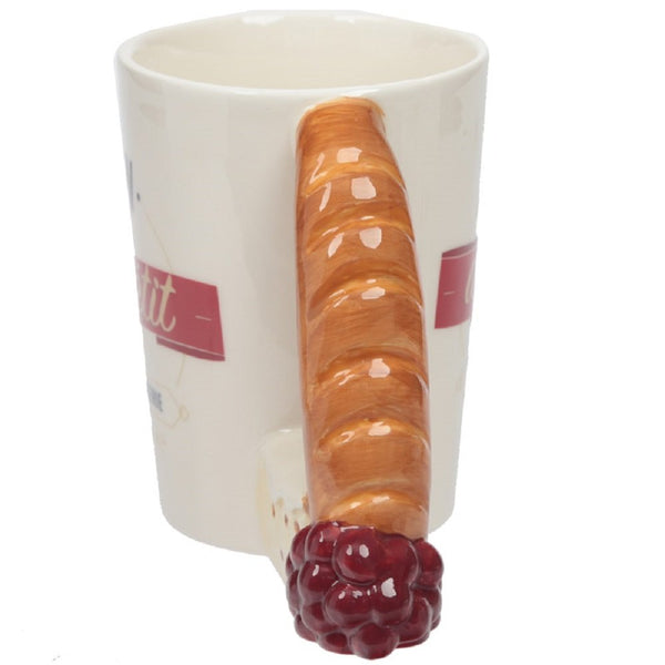 Ceramic Tea or Coffee Mug with Baguette Shaped Handle, Bon Appetit Slogan. Comes in a Gift Box - hanrattycraftsgifts.co.uk