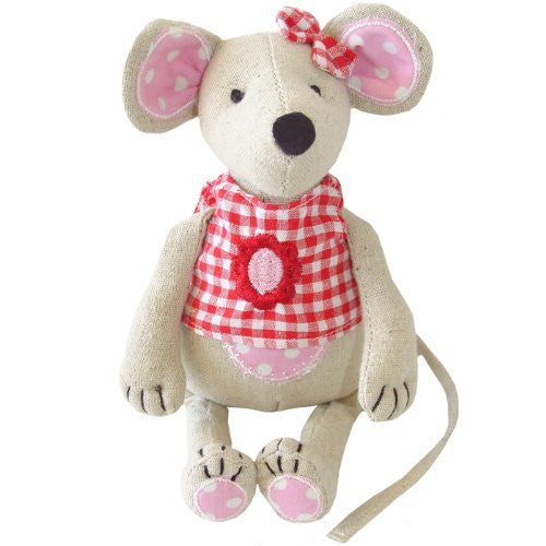 Mouse - Medium Girl with Red Gingham Top & Bow - 20cm - Powell Craft - hanrattycraftsgifts.co.uk
