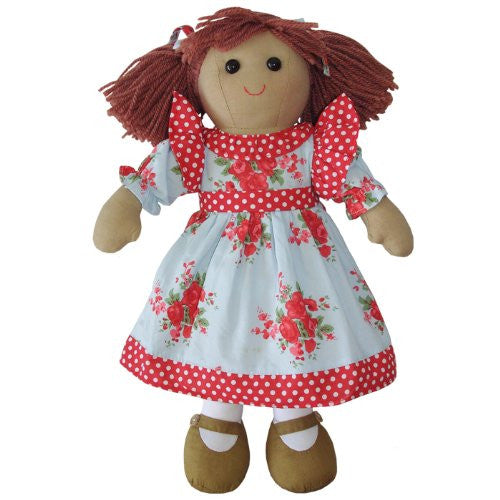 Traditional Rag Doll - In Blue & Red Floral Dress - 40cm Tall - hanrattycraftsgifts.co.uk