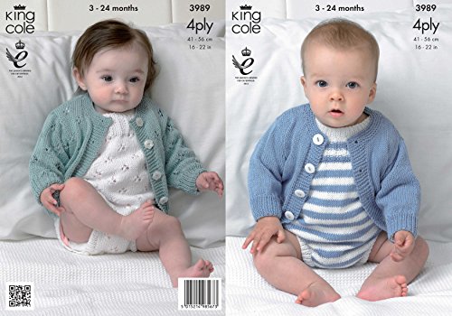 King Cole 3989 Knitting Pattern Baby Cardigans and Romper Suits to knit in King Cole Bamboo Cotton 4 Ply - hanrattycraftsgifts.co.uk