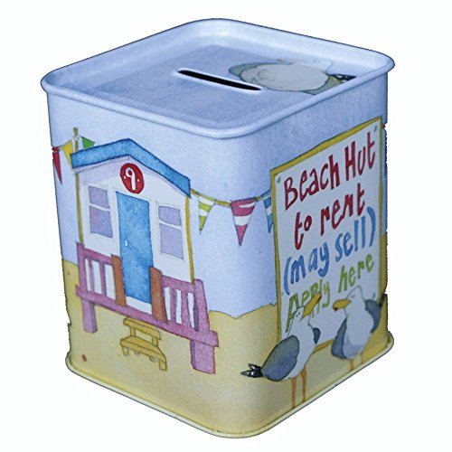BEACH HUTS - BESIDE THE SEA - Emma Ball Colourful MONEY BOX / PIGGY BANK / MONEY BANK - 9cm - hanrattycraftsgifts.co.uk