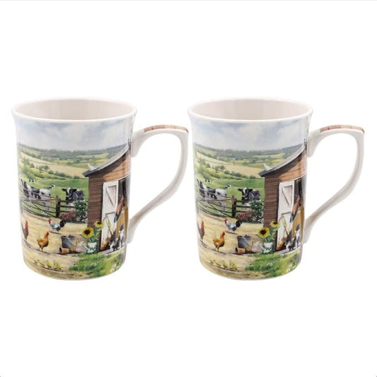 The Leonardo Collection  Macneil Farmhouse Mugs (Set of 2), Fine China, Boxed