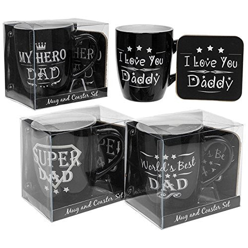 Worlds Best Dad Mug &amp; Coaster Set 4 variants one supplied from stock - hanrattycraftsgifts.co.uk