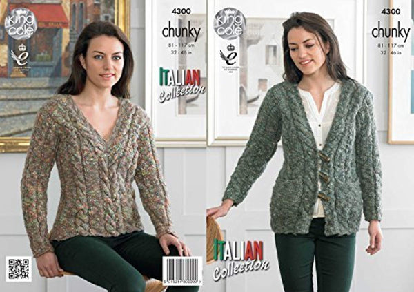 King Cole Ladies Knitting Pattern Womens Cable Knit Sweater & Cardigan Verona Chunky (4300) by King Cole - hanrattycraftsgifts.co.uk