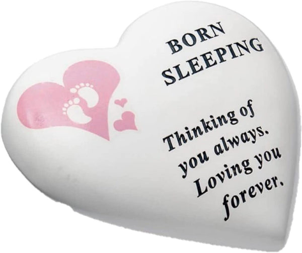 Baby Graveside Memorial Heart Ornament Footprints - Born Sleeping - Pink / Girl