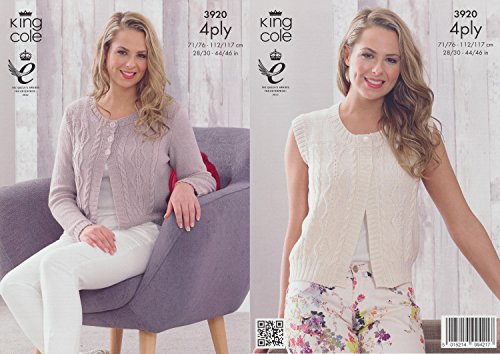 King Cole 4 Ply Pattern – 3920 Womens Long Sleeved Cable Knit Cardigan and Waistcoat - hanrattycraftsgifts.co.uk