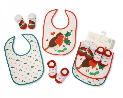 Baby Christmas Bibs and Socks 4 Pieces Set (2 Bibs, 2 Pairs of Socks) - hanrattycraftsgifts.co.uk