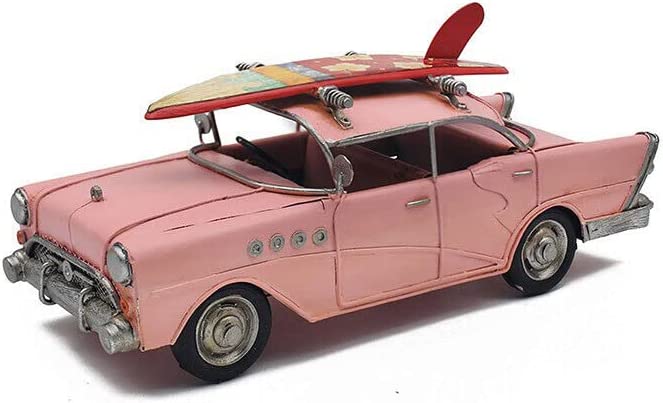 lesser & pavey Pink Car Tin Model with Surf Boards on Roof