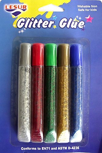 Lesur Glitter Glue Tubes 5 x Colours - DARK Colours - hanrattycraftsgifts.co.uk