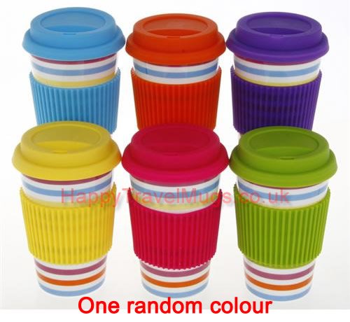 Thermal Insulated Ceramic Eco Cup Travel Mug- Stripes (1 x Random Colour) - hanrattycraftsgifts.co.uk