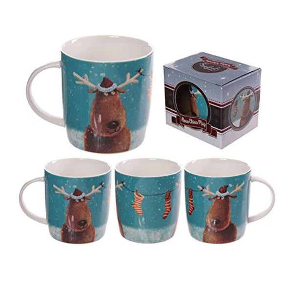 Christmas Reindeer and Hanging Stockings Printed Mug by Jan Pashley