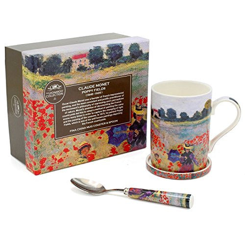 Lesser & Pavey Claude Monet Poppy Field Mug, Coaster And Spoon, Multi-Colour - hanrattycraftsgifts.co.uk