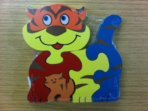 Childrens Kids Wooden Zoo Shape Puzzle Jigsaw Tiger & Baby - hanrattycraftsgifts.co.uk