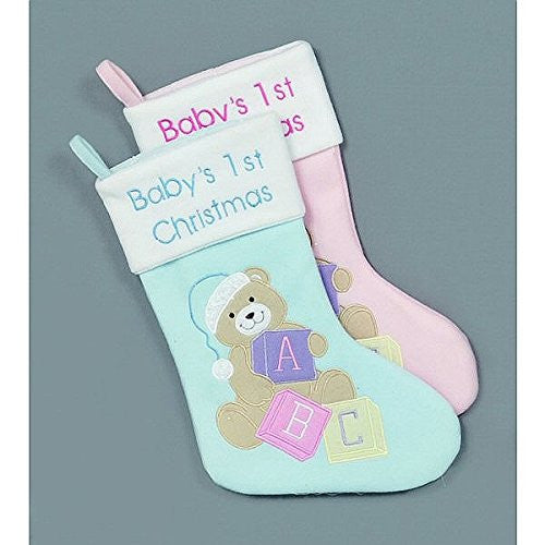 1 x Premier Baby'S First Stocking 41cm Pink or Blue - hanrattycraftsgifts.co.uk