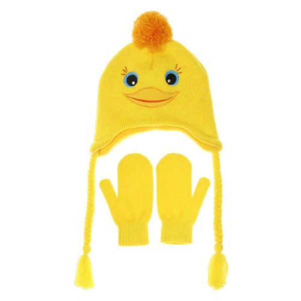 Nuzzles Hats and Mittens Yellow Duck Small 2-5 Years Kids Character Woolen Winte - hanrattycraftsgifts.co.uk