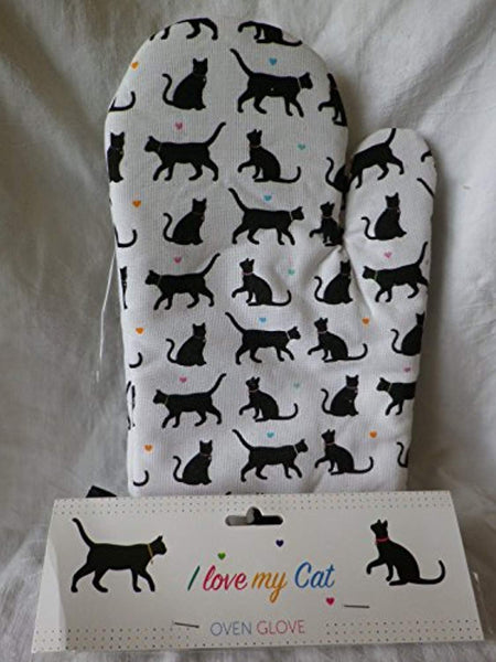 I Love My Cat White Single Oven Glove Mitt Black Cats Cooking Baking Gift Idea - hanrattycraftsgifts.co.uk