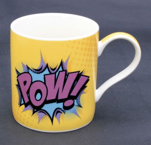 Super hero "Pow!" design Fine China Mug in a box - hanrattycraftsgifts.co.uk