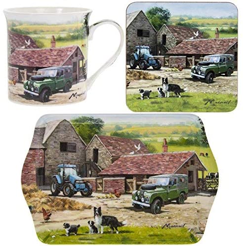The Leonardo Collection Macneil Farmyard Tractor Collie Dog Mug Tray Coaster Fine China Home Kitchen Gift Set