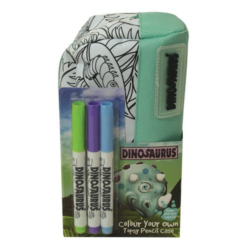 Dinosaurus Topsy Blue Kids Colour Your Own Dinosaur Pencil Case + Key Ring - hanrattycraftsgifts.co.uk