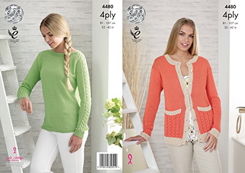 King Cole 4480 Knitting Pattern Ladies Cardigan and Sweater in Bamboo Cotton 4ply - hanrattycraftsgifts.co.uk