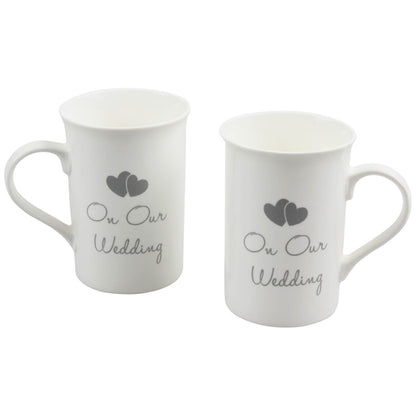"on Our Wedding" Set Of 2 Bridal "His and Hers" Fine China Keepsake Mugs in Presentation Box - hanrattycraftsgifts.co.uk