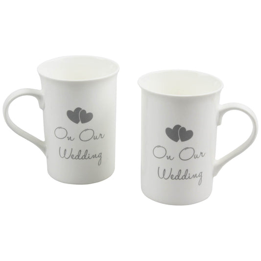 "on Our Wedding" Set Of 2 Bridal "His and Hers" Fine China Keepsake Mugs in Presentation Box - hanrattycraftsgifts.co.uk